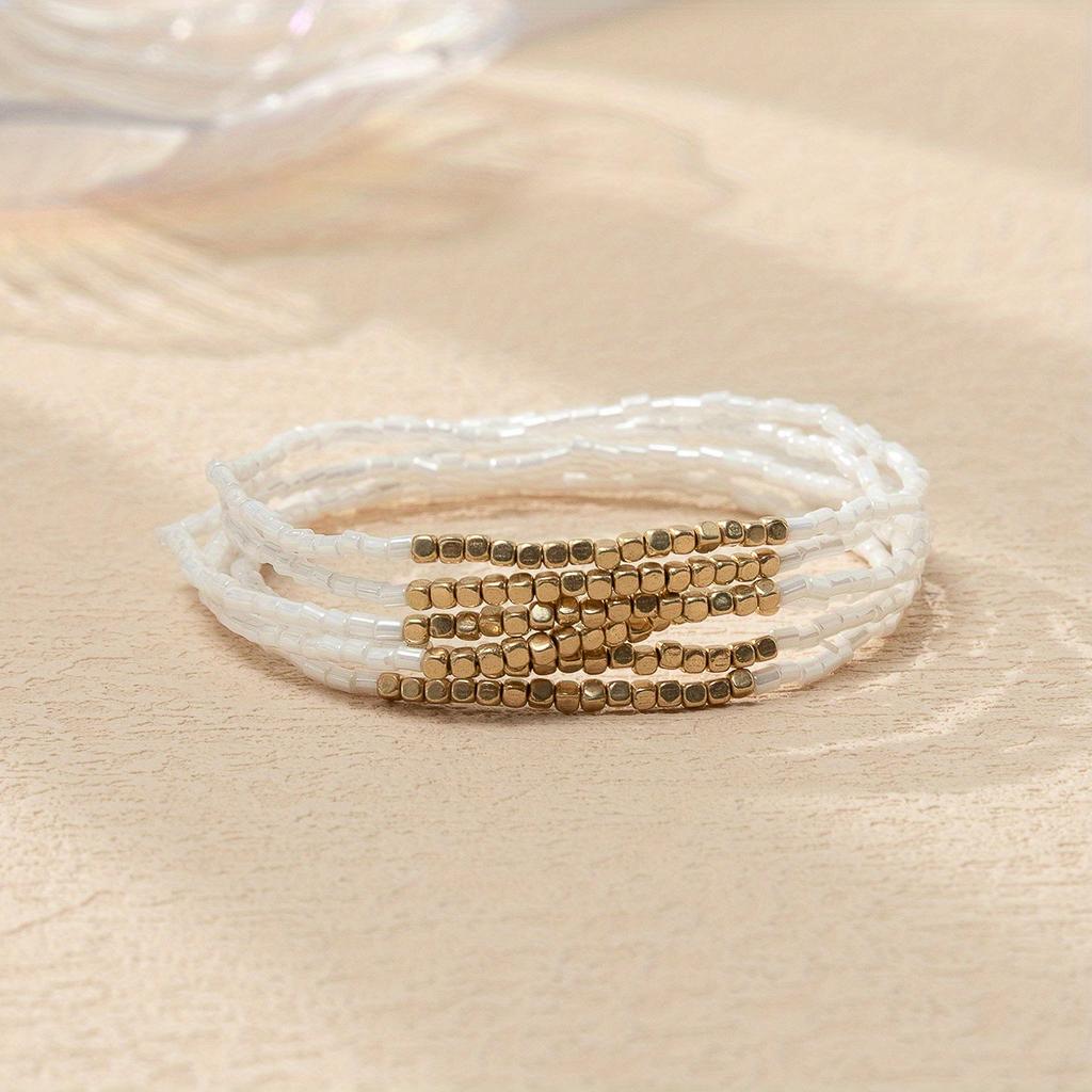 6 Stück/Set Bohemian Gestapeltes Perlenarmband Set Mehrfarbig Reiskorn Urlaubsstil Handketten Schmuck Kleines Geschenk Goldener Platz