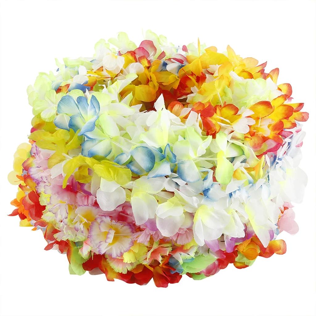 50Pcs Hawaiian Party Flower Garlands Color Garland Necklace Tropical Beach Party Decoration Props
