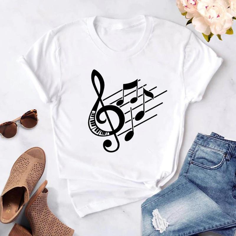 2025 New Women T Shirt Music Note Printed Tshirt Female Summer Casual Short Sleeve O-neck T-shirt Tops Tops for Women