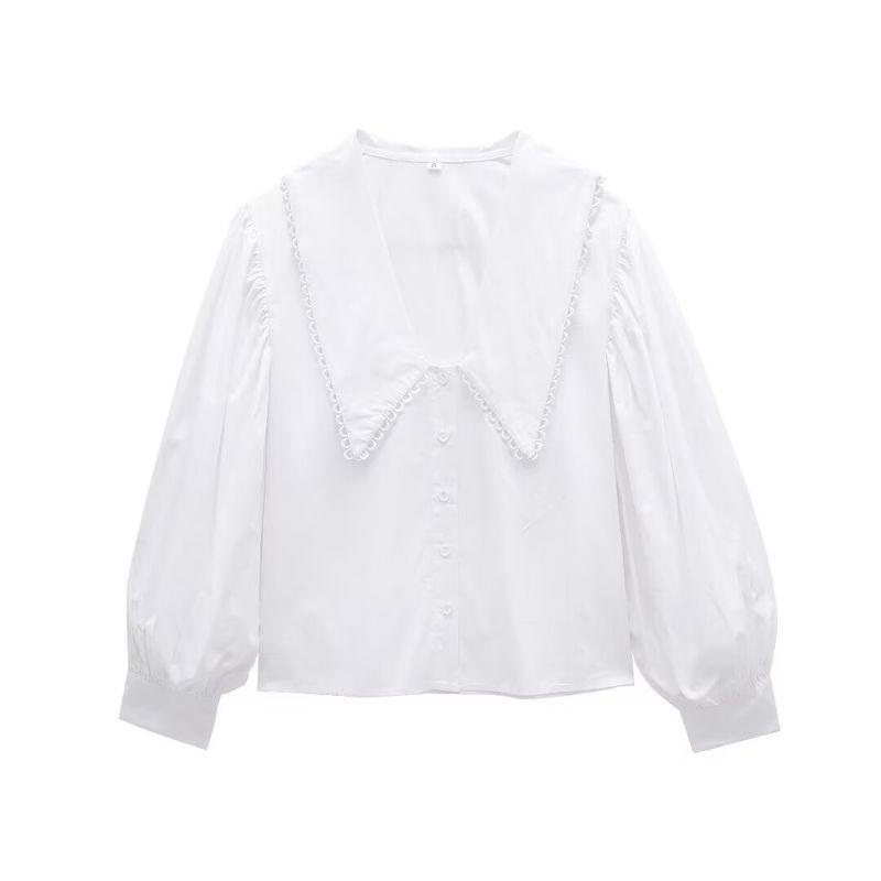 Kaslead New Arrival Women's Fashion Style Fashion Casual Versatile Peter Pan Collar Poplin Long Sleeves Shirt