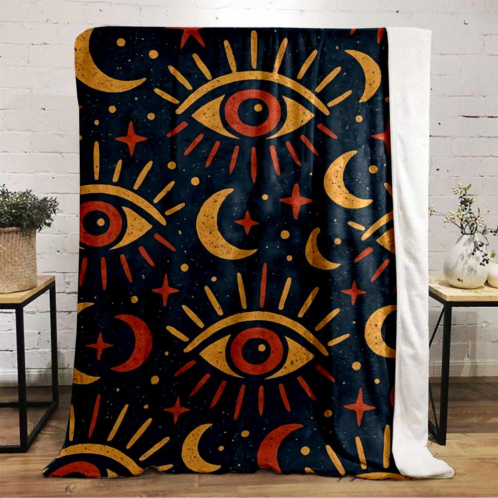 Mystical Eyes and Celestial Moon Pattern Blanket Flannel blanket for bedroom, living room, sofa, and nap sofas.
