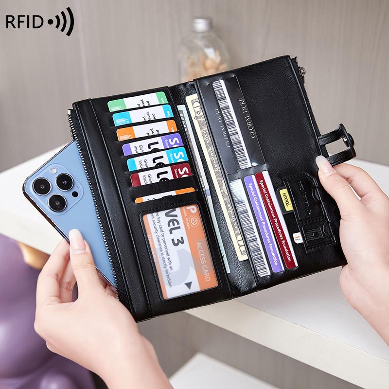 Export Wallet Large Capacity Multi-card Position Hidden Buckle Change Bag Retro Simple Long Wallet Women's RFID Handbag