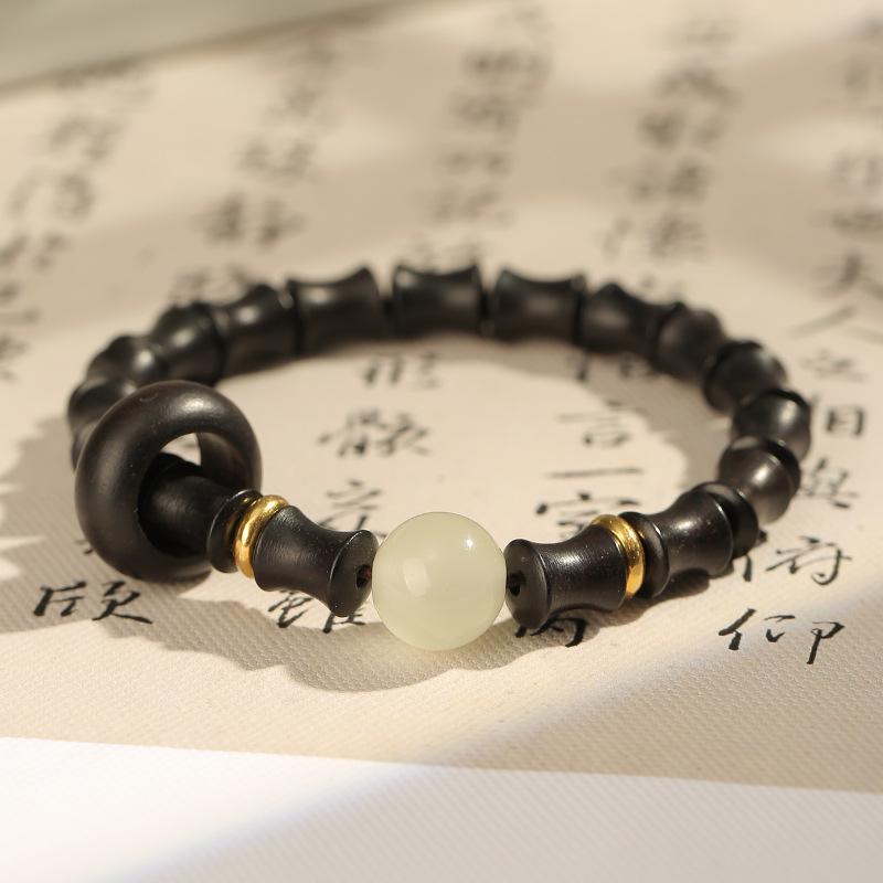Natural Green Sandalwood and Ebony Beaded Bracelet - Tibetan Style Unisex Accessory