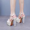 Luxury Full Pearls Beaded Peep toe Women Gladiator Sandals Summer Platform Wedges 14cm High heels Wedding Party Shoes