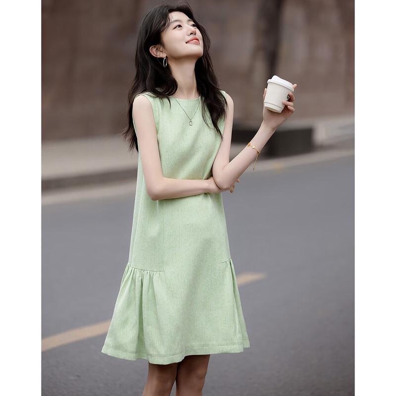 Elegant Sleeveless A-Line Midi Dress with Side Pleats