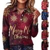 Camicia da donna casual a maniche lunghe in maglia con bottoni, stampa natalizia e colletto rovesciato