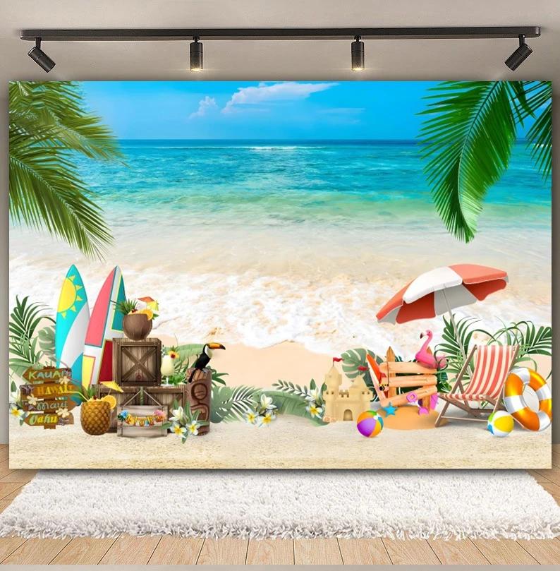Tropischer Strand Ozean Fotografie Hintergrund Sommer Meeresufer Palme Naturlandschaft Baby Geburtstag Feier Party Foto Hintergrund