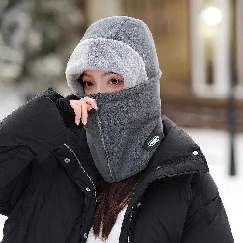 

Winter cycling windproof hat scarf integrated women s velvet warm mask ear hat cycling cold Average size 56-58cm темно-сірий