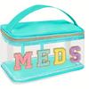 Fashion PVC Chenille Letter MEDS Makeup Bag - Portable Travel Toiletry Organizer with Large Capacity and Zipper Closure