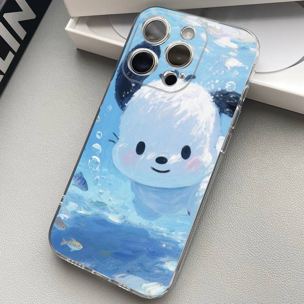 Cute Cartoon P-pochacco Silicone Phone Case Material For iPhone 17 16 15 11 12 13 14 Pro Max Mini Plus Soft TPU
