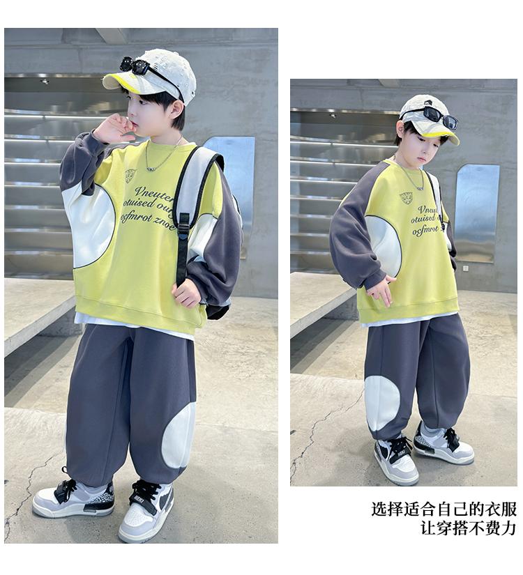 Boys' Autumn Set 2026 New Mid sized Children's Autumn Dress Loose Boys' Spring and Autumn Style Children's Splicing Hoodie Handsome