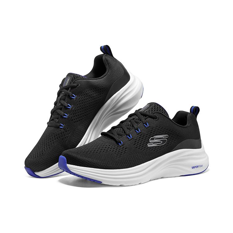 Skechers Zapatillas Casuales de Malla Baja Vapor Foam Cloud Trail para Hombre Negro Blanco Azul 232625-BKBL
