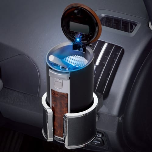 SEIWA G103 Car Interior Items Ashtray Rakusute Solar Ash Drink Holder Type Wood Grain with LED