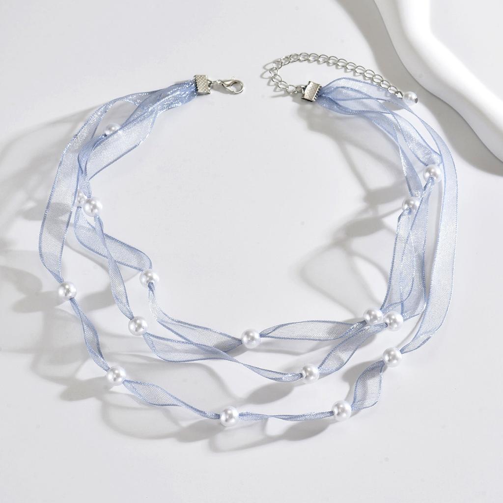 Pearl Organza Ribbon Choker, Sweet Simple Korean Style Clavicle Necklace
