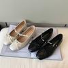 Light luxury word with Mary Jane shoes thick heel single shoes bow fattened and widened large size women's shoes