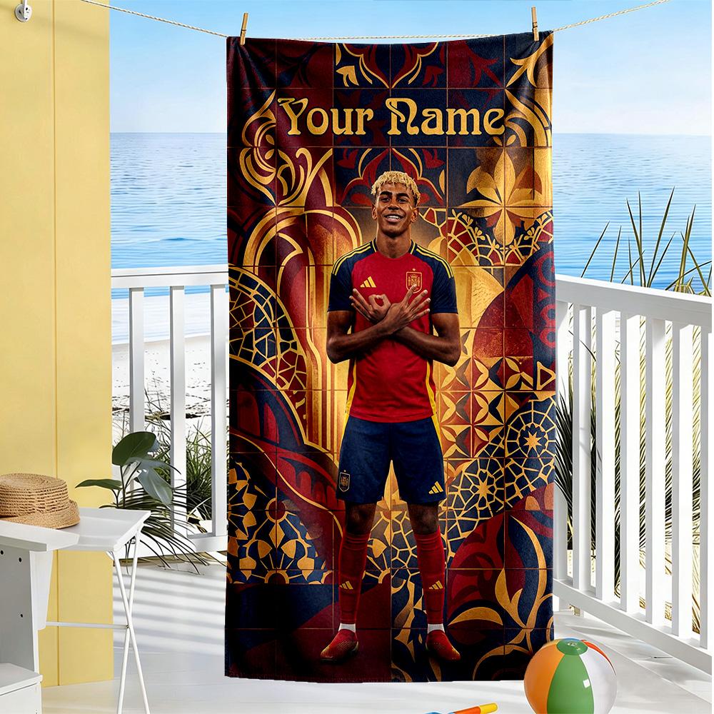 Lamin Yamal Customize Your Name Beach Towel Super Soft Microfiber Quickdry Fabric Perfect For Traveling Yoga Camping And Swimming