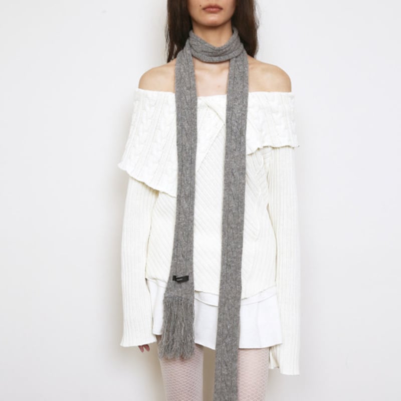 

Polysooem WOOL CABLE KNITTED SCARF, GREY ONE