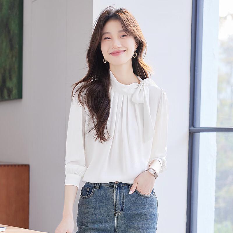 Women s Elegant Satin Ribbon Blouse L