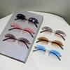 Rimless Oval Sunglasses Women Fashion Gradient Decor Shades Eyewear New Trendy Vintage Brand Design Casual Eyeglasses
