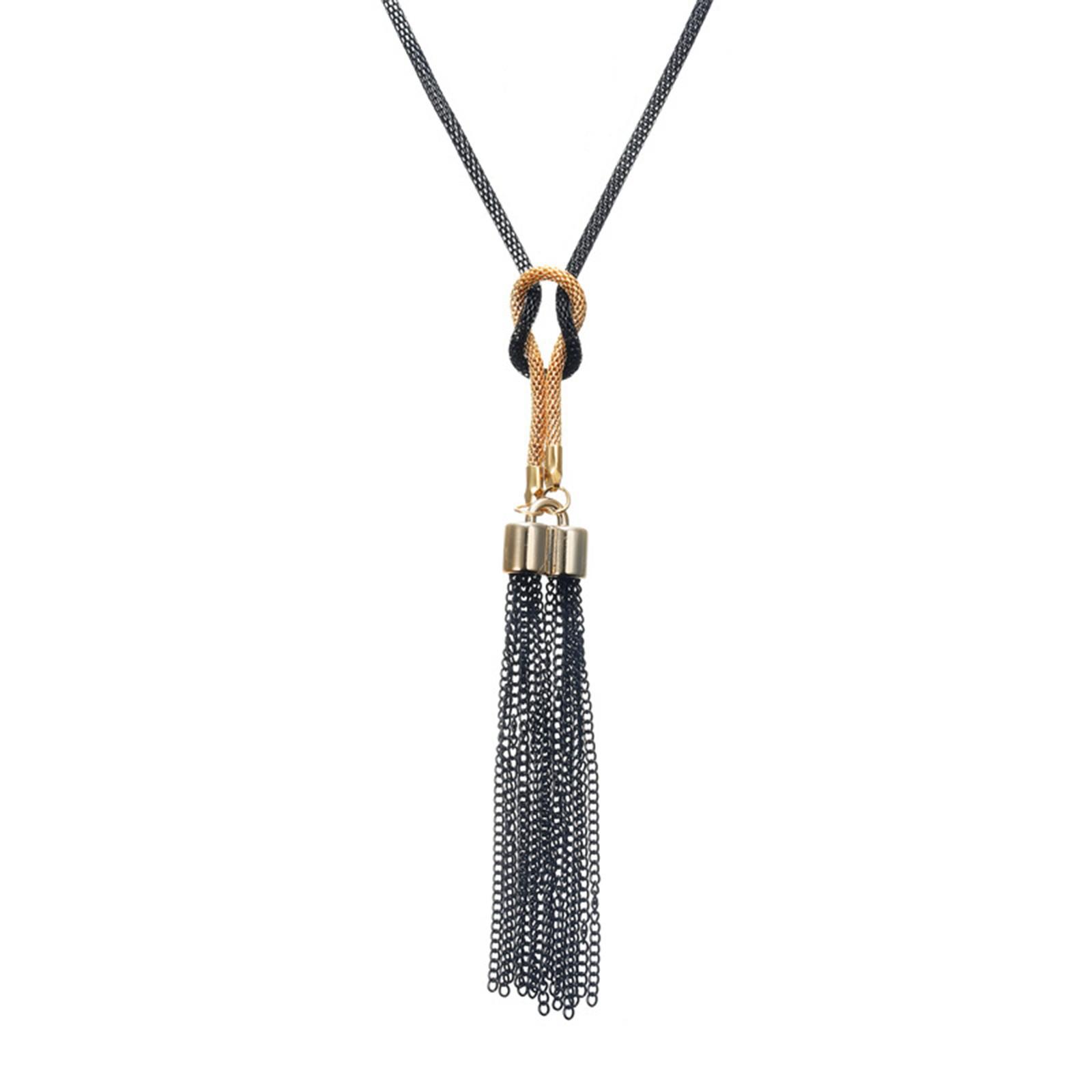 

Зимняя длинная универсальная цепочка для свитера с кисточками, длинная цепочка для свитера, модные аксессуары для одежды чёрный