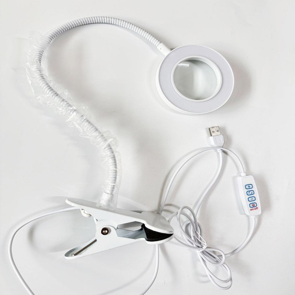 LED Magnifier Glass Table Light Dimmable Brightness Manicure Eyelash Special Lamp Clip On Magnifying Light for Beauty Salon