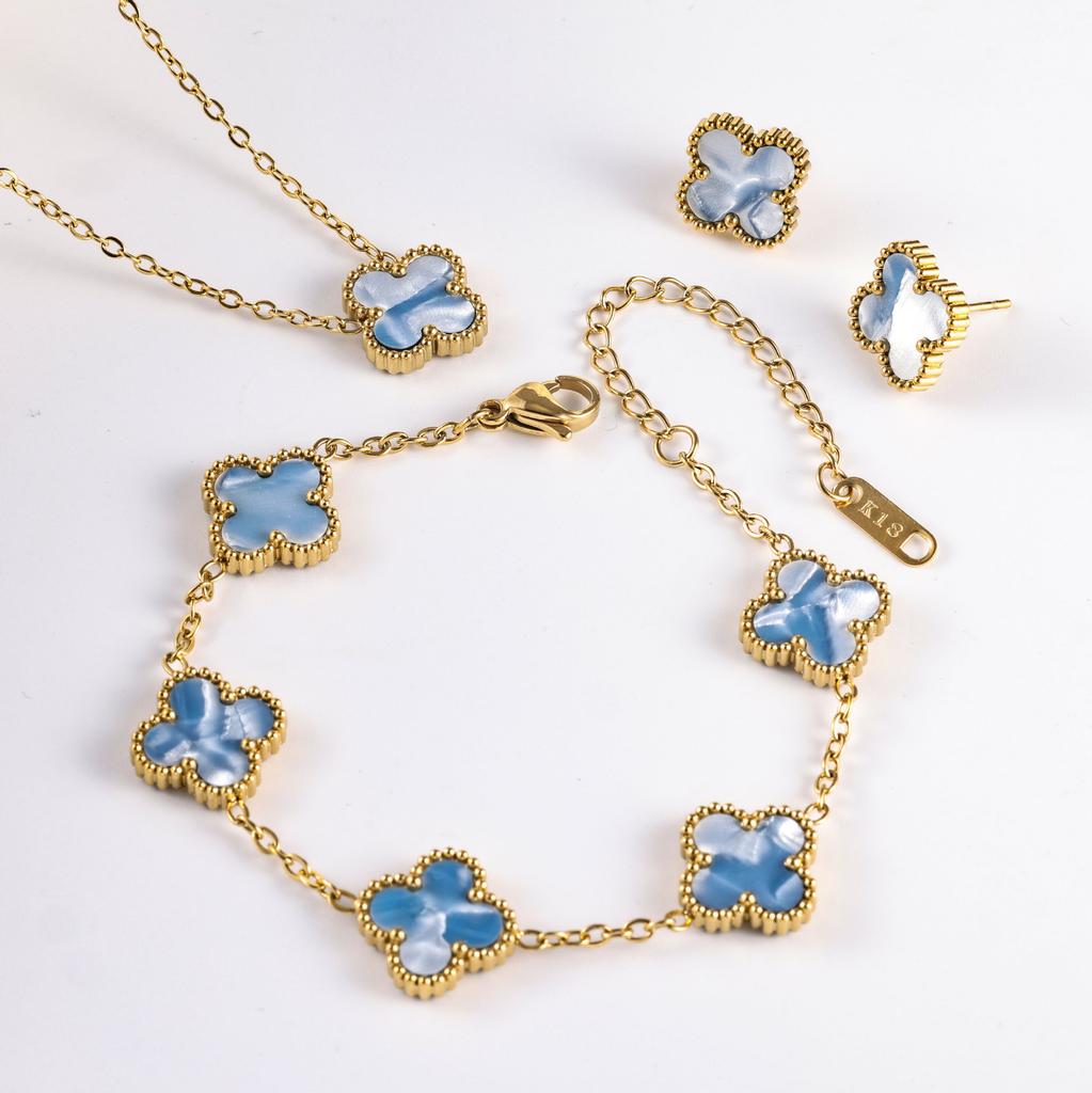 3-teiliges Schmuckset mit 18 Karat vergoldetem Kleeblatt, lichtechte Halskette, Armband, Ohrringe und Schmuckset