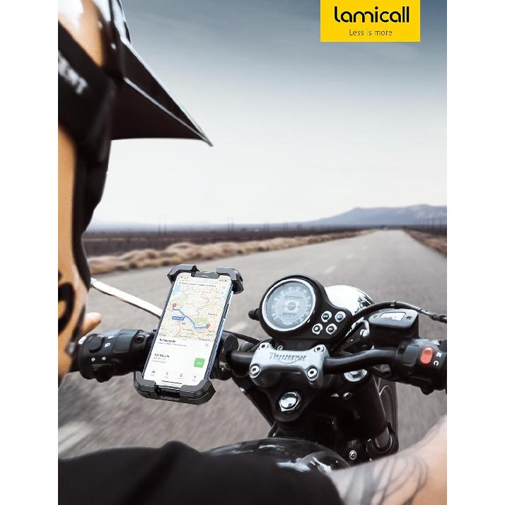 Lamicall Motorcycle Phone Mount, Bike Phone Holder - [Metal Lock] Upgrade Quick Install Handlebar Clip for Bicycle Scooter, Cell Phone Clamp for