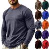 T-shirt casual da uomo a maniche lunghe con scollo e taschino sul petto