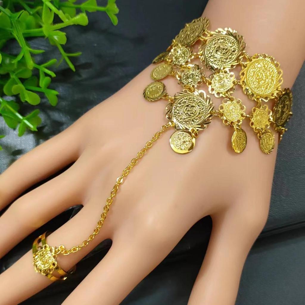 Trendy European American Hand Chain Bracelet Ring Combo for Women