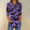 Women's Fashion Loose Button Collar Halloween Print Long Sleeve T-Shirt Top Pullover