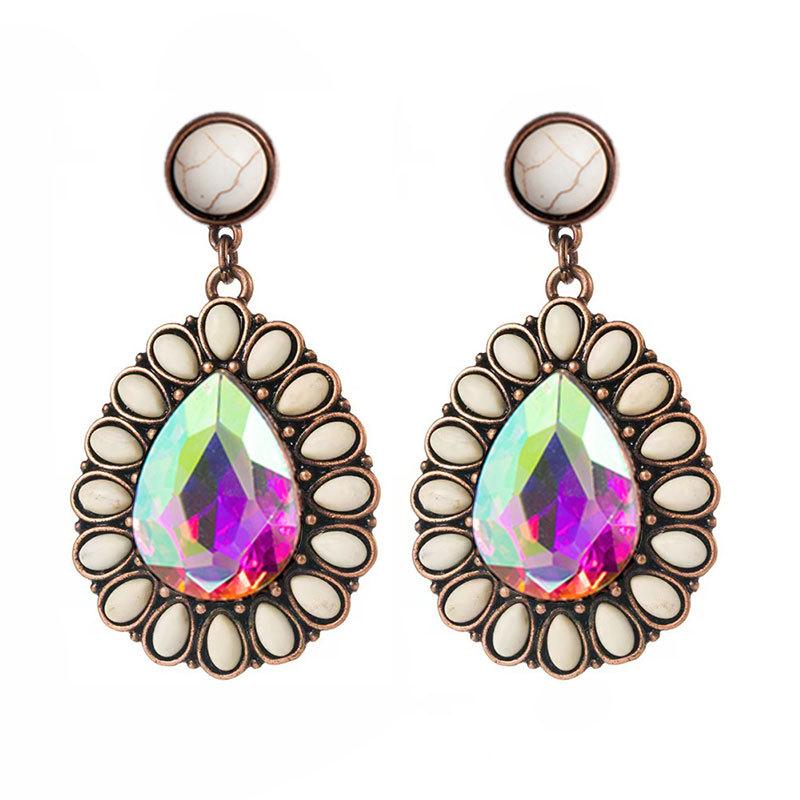 Diamond Turquoise Earrings Retro Western Ethnic Style Alloy Exaggerated Water Drop Earrings Bohemian Earrings