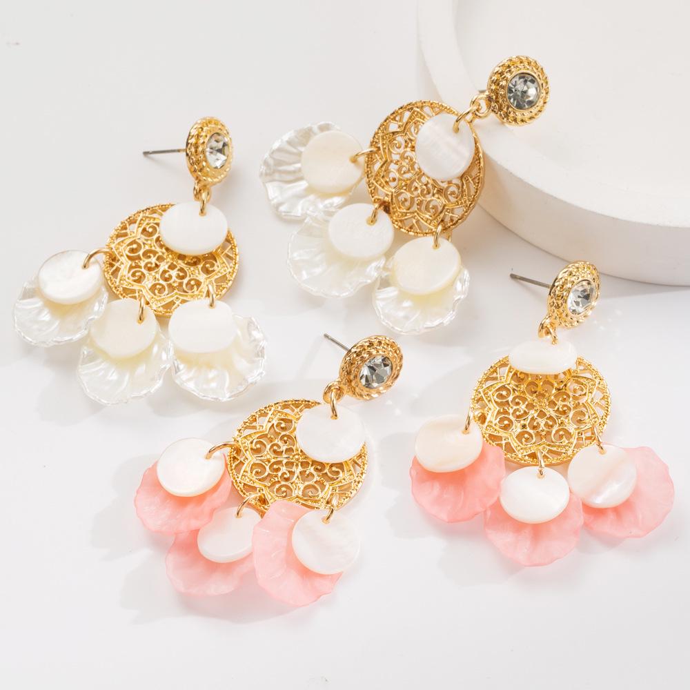 ZA Geometric Resin Long Earrings: European & American Style, Shell Pendant, High-Quality Women's Jewelry