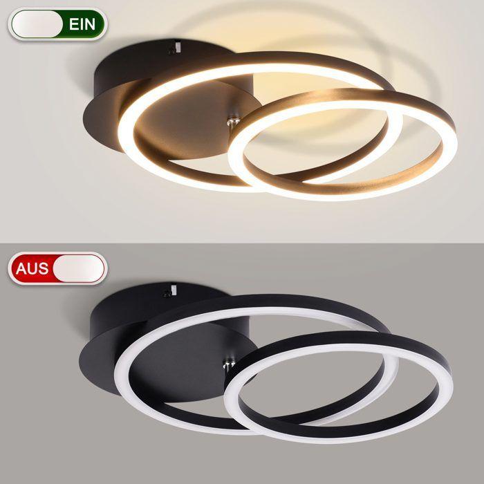 Plafonnier LED - NETTLIFE - Modèle 2 anneaux - Noir - 24W - 3000K (blanc chaud) - design moderne