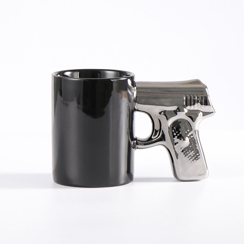 350ML Ceramic Coffee Mug With Gun Handle Funny Porcelian Cup Black Beer Mug Juice Milk Water Drinkware