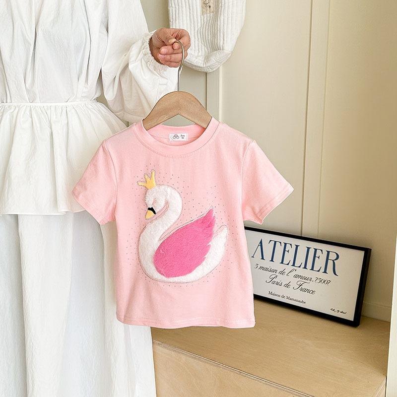 

Girls Casual Short-sleeved T-shirt For Summer, Cute Swan-style Children s Top 90cm