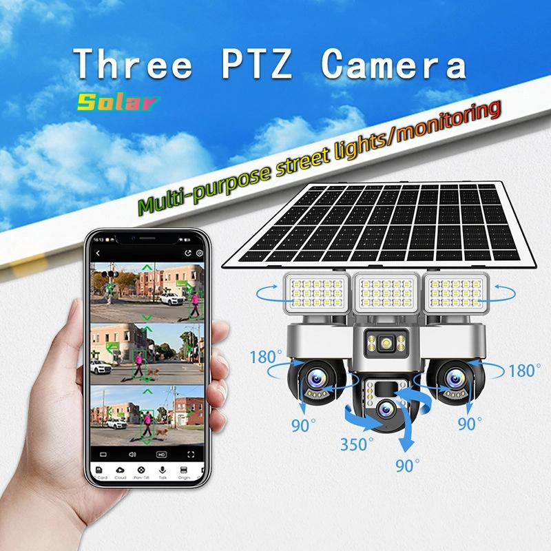 

Outdoor Solar Surveillance Camera HD Night Vision Low Power Consumption Multifunctional Three Ball Street Light Camera 4G Camera