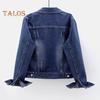 Damen Jacke Umlegekragen Langarm Einreihig Einfarbig Knöpfe Brusttaschen Slim Fit Denim Hip Hop Streetwear Lady Coat