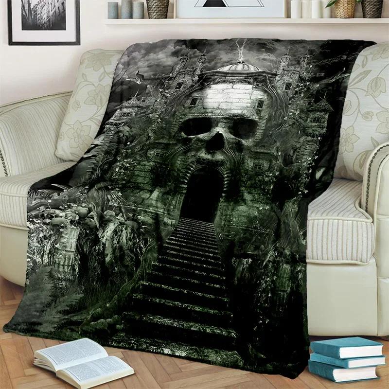 Gothic Horror Skull Ghost Cartoon Blanket Soft Throw for Home Bedroom Bed Sofa Picnic Travel Office Cover Kids