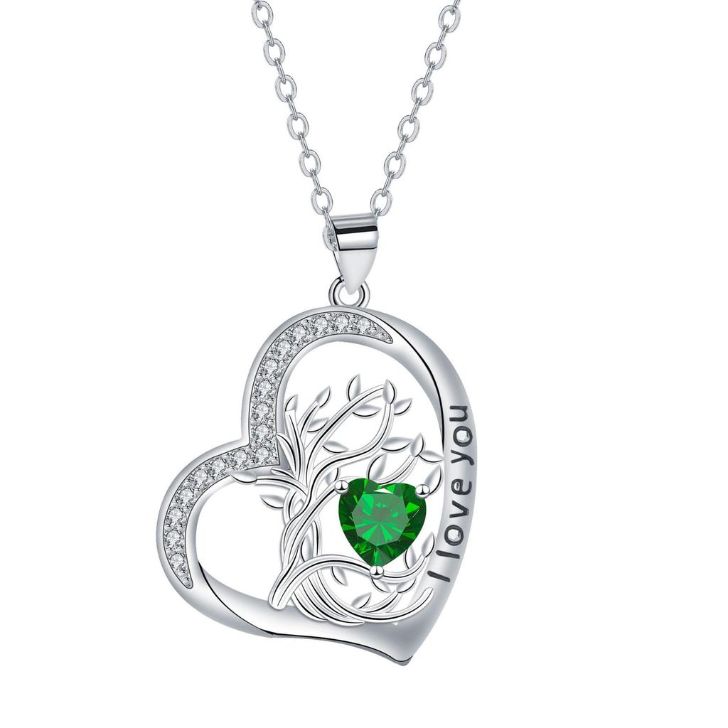 Heart-shaped Life Tree Necklace - Engraved Birthstone Pendant On Luxury Clavicle Chain for Women.