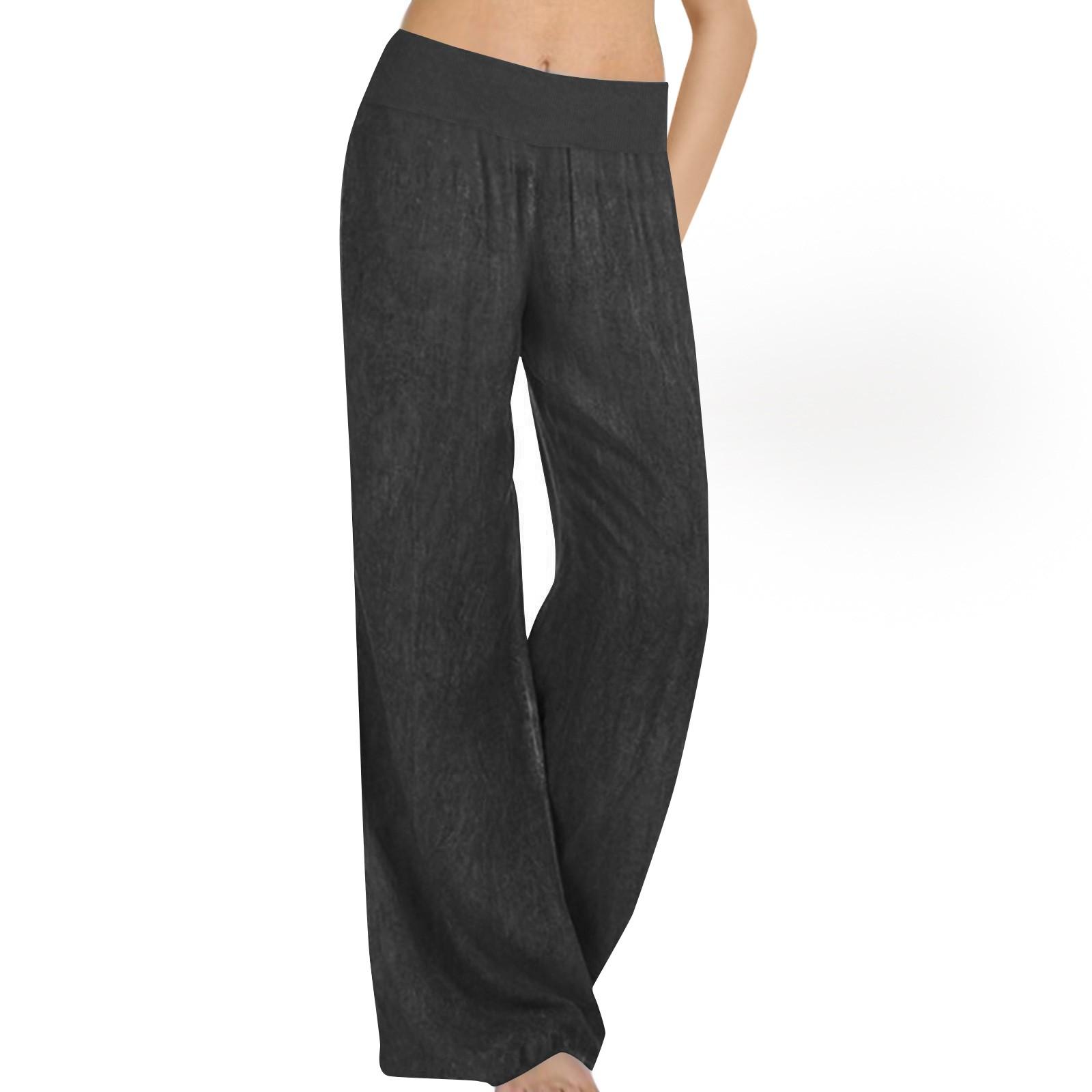 

Женские модные однотонные повседневные свободные брюки из денима с эластичной резинкой на талии без карманов XL чёрный