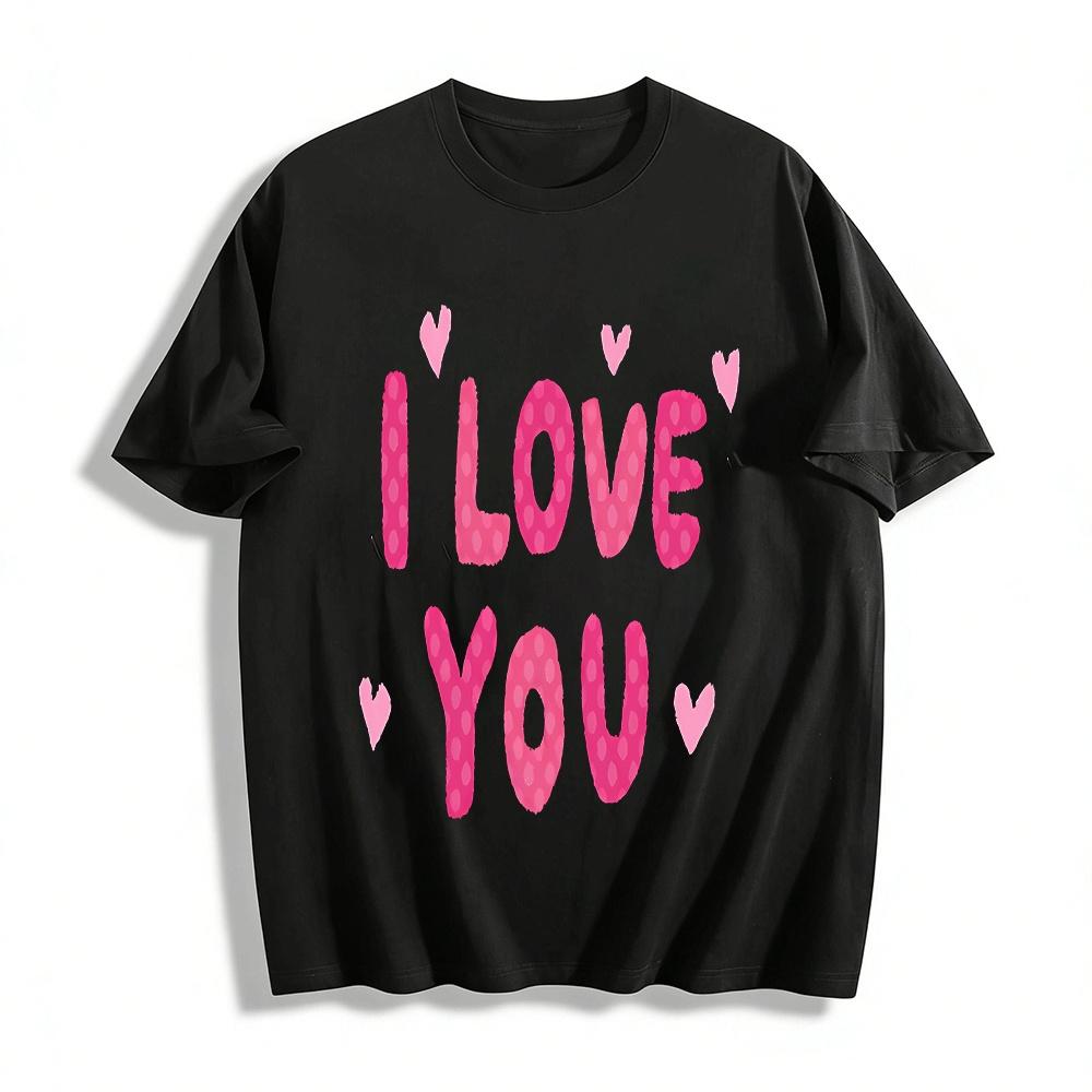 Heart Polka Dot I LOVE YOU Print Casual Couple Crew Neck T-Shirt Pure cotton T-shirt XXS