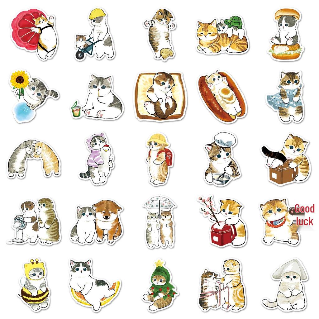 50 Hand-Drawn Cute Cat Cartoon Stickers: Waterproof Decorations for Phone Cases, Laptops, and Journals