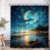 Celestial Moon Shower Curtain Starry Night Cloud Sea Ocean Sailboat Space Bathroom Decor Cresent Full Moon Bath Cutain With Hook