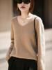 Women's V-neck Cashmere Wool Blend Long Sleeve Knit Pullover Sweater