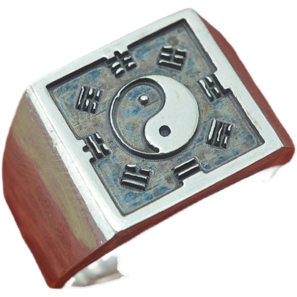 Anello Argento Yin Taifei Stile Etnico Retro Regolabile Bagua Tai Chi per Uomini