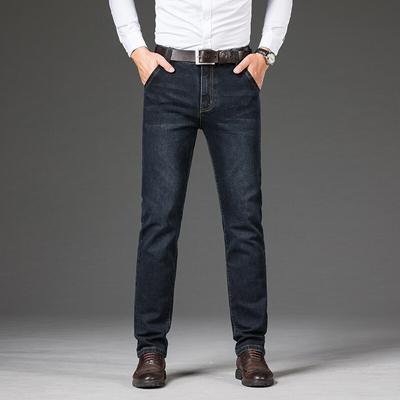 Calça jeans masculina regular reta, comprimento total, casual, calça jeans com elasticidade, tecido elástico, ly2011