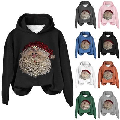 Women's Fashionable Casual Pullover Long Sleeved Christmas Printed Hooded Sweatshirt