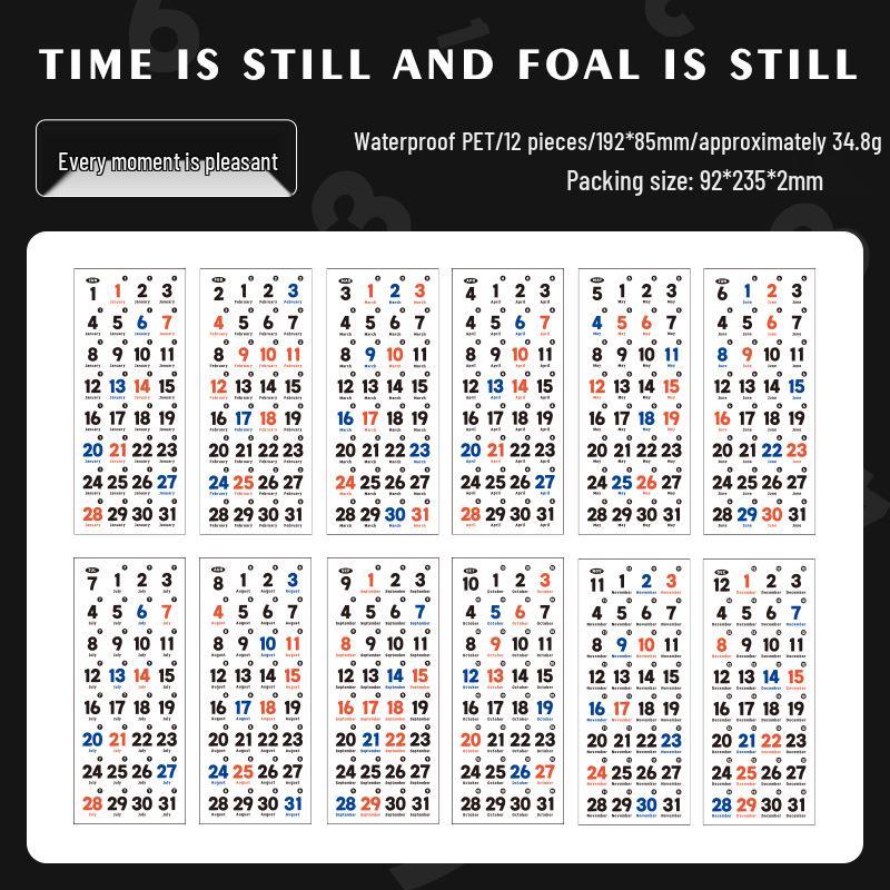 365-Day Adhesive Journal Calendar Stickers - 12 Sheets for Notebook & Decoration.