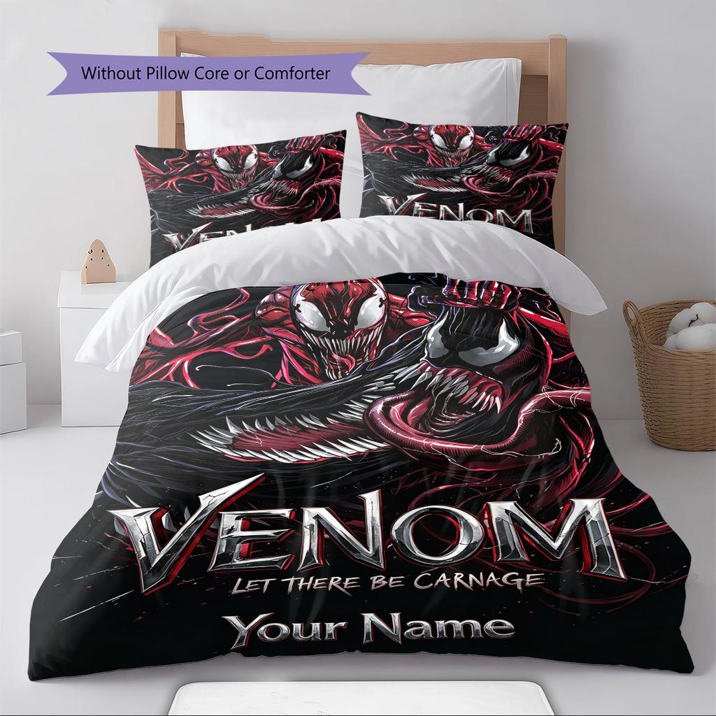 Name Custom Black-Venom Pattern Bedding Set Quilt Cover Pillowcase Home Decor Gift (1 * Duvet Cover + 2 * Pillowcase, Without Core)