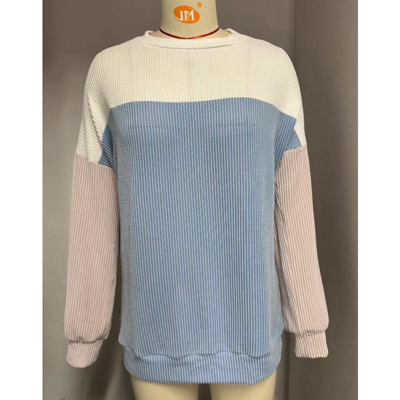 Loose Long Sleeve Colour Block Top Women Spring Autumn Round Neck Twisted Stripe